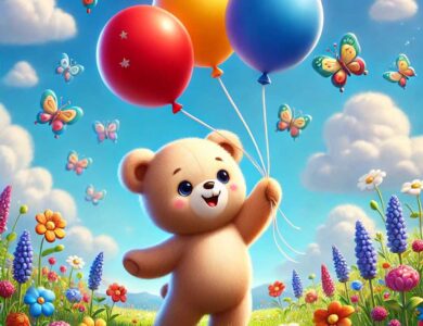 minik ayi ve renkli balonlar