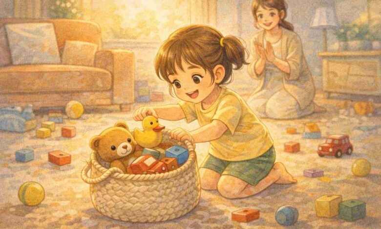 minik sepetle oyuncak toplama masali